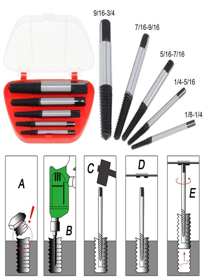 H9 5Pcs Screw Extractor Set for Damaged Broken Bolts, Studs, Screws & Pipes | Reverse Drill Bit Removal Tool Kit - Chrome Vanadium Steel - Image 5